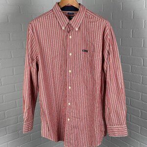 American Eagle Shirt Men XLarge Red‎ White Stripe Classic Fit OCBD Preppy Casual